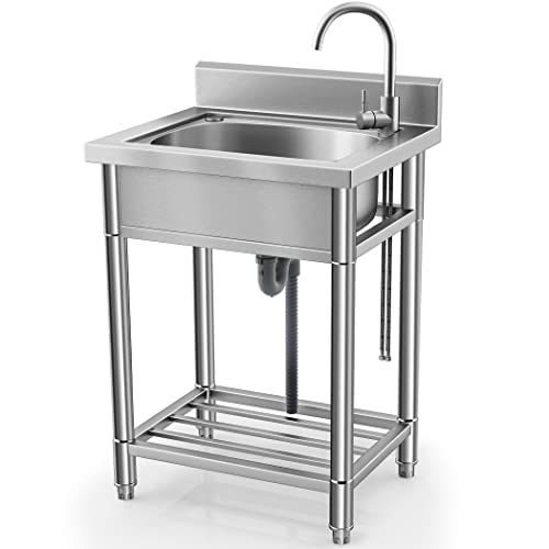 Stainless Steel Utility Sink with Hot/Cold Water - Free Standing
