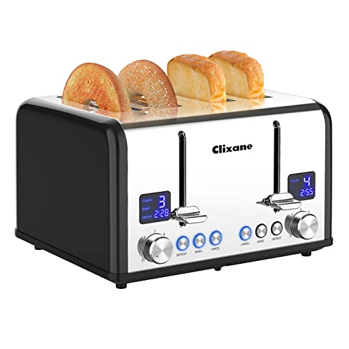 Stainless Toaster with Extra Wide Slots and Dual Screens