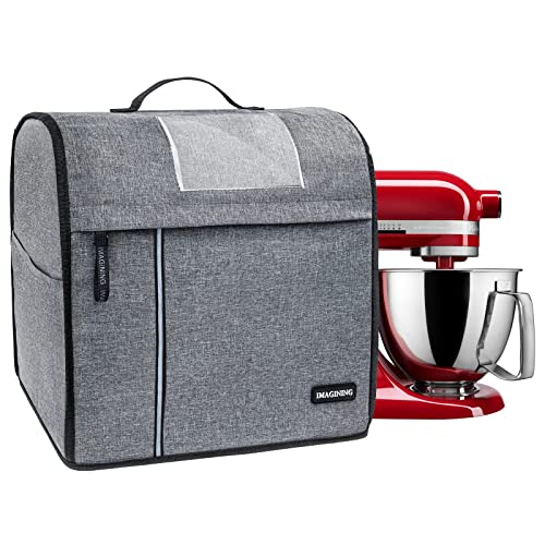 Stand Mixer Cover for Kitchenaid, Kitchen Aid Mixer Covers for 4.5, 5 Quart Tilt Head, Stylish Mixer Cover with Extra Pocket for Accessories, Grey