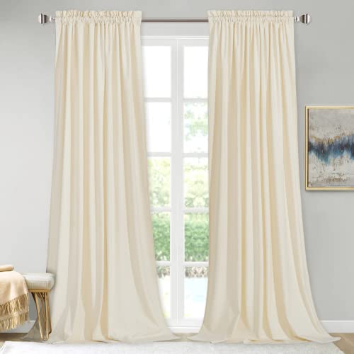 Ivory Velvet Privacy Curtains - Elegant 96" Long Thermal Drapes