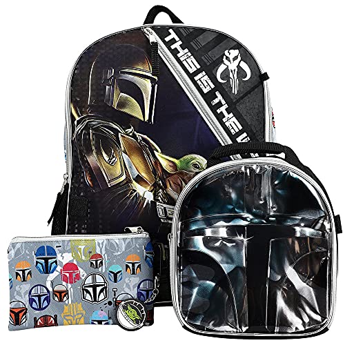 Star Wars The Mandalorian Grogu Backpack and Shaped Lunch 5 piece Value Set