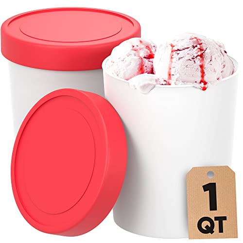 Set of 2 Reusable Ice Cream Tub Containers 1.6 Quart Ea. - Perfect for  Homemade Sorbet, Frozen Yogurt Or Gelato - Stackable Storage Containers