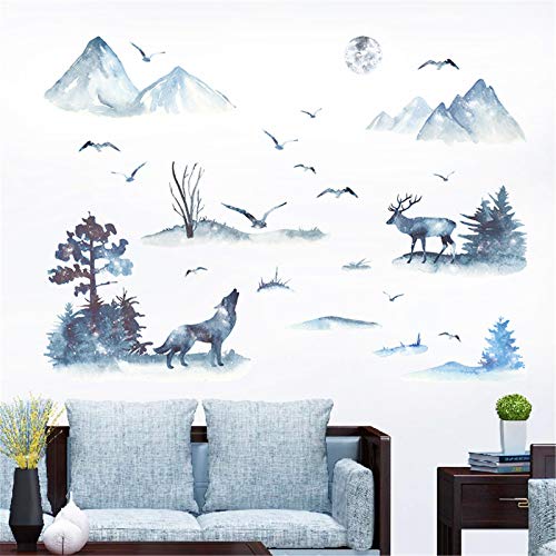 Ink Painting Wolf Wall Decals for Home Decoration