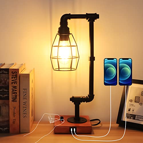 Steampunk Table Lamp with USB Ports