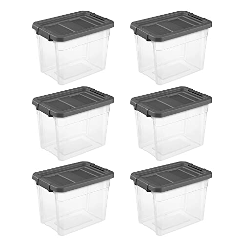 Sterilite 30 Quart Clear Plastic Stackable Storage Container Bin Box Tote with Grey Latching Lid