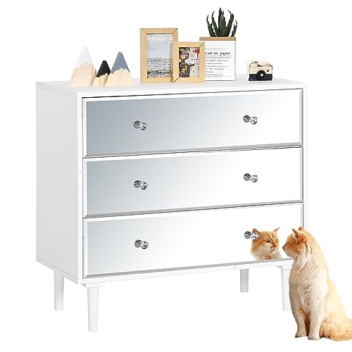 STHOUYN White Mirrored Dresser 3 Drawer