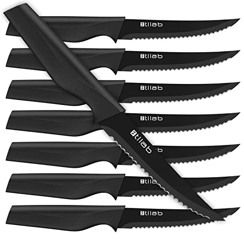 faderic Serrated-Steak Knives Set of 8, Full-Tang Triple Rivet