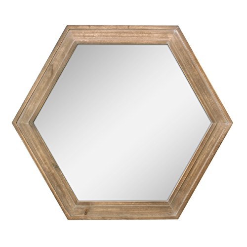 Stonebriar Decorative 24" Hexagon Hanging Wall Mirror with Natural Wood Frame