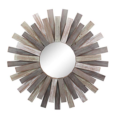 32" Sunburst Wooden Wall Mirror: Rustic Decor for Living Room, Bathroom, Bedroom