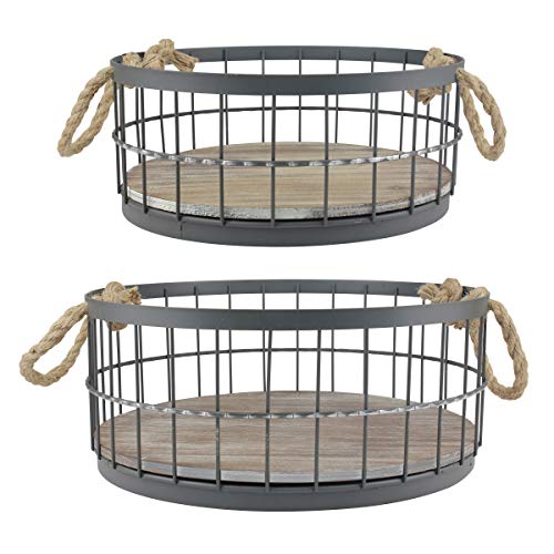 Stonebriar Wire and Wood Basket Set with Rope Handles
