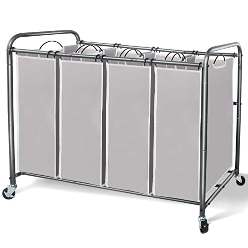 STORAGE MANIAC 4-Section Laundry Sorter with Wheels, Gray