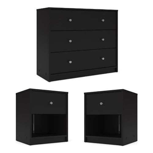 Storage Set with 3 Drawer Chest & 2 Nightstands in Black