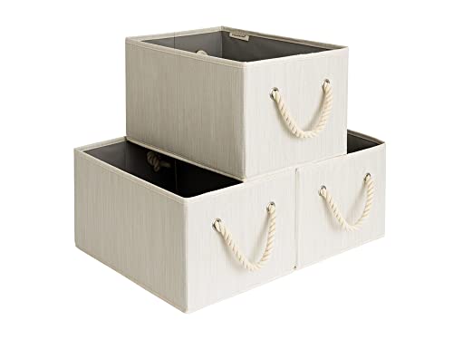 StorageWorks Large Foldable Storage Baskets for Organizing, Shelves, Fabric Bins with Handles, Beige, White & Ivory, 3-Pack