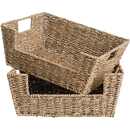 StorageWorks Seagrass Wicker Baskets for Storage, Pantry Baskets Organization and Storage, Pantry Storage Baskets, Handwoven Wicker Baskets for Shelves, 2 Pack