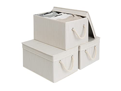 Large Decorative Storage Bins with Lids and Rope Handles, 3-Pack