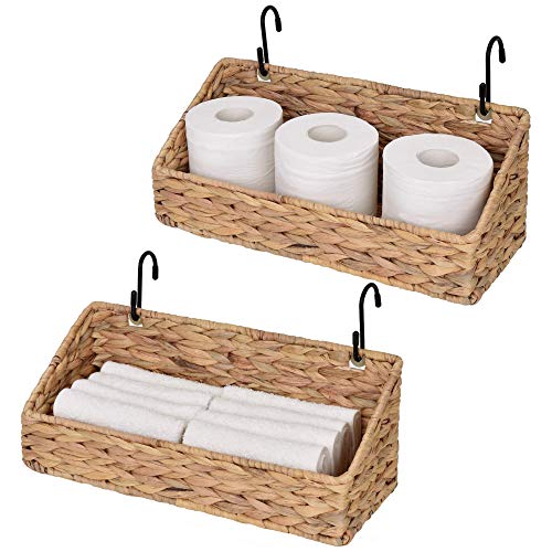 Water Hyacinth Wall Baskets for Kitchen and Bathroom Storage, 2 Pack