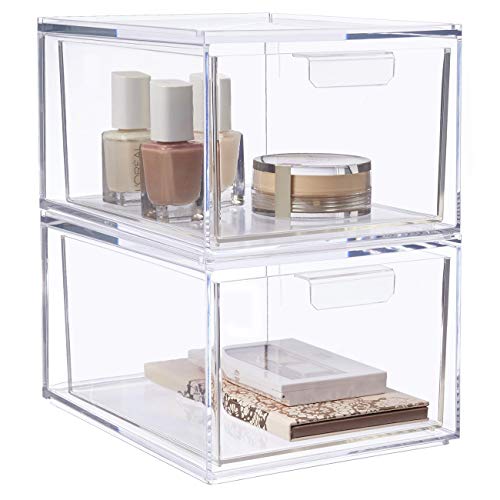 SpaceHacks 2 Pack Stackable Makeup Organizer and Storage, Acrylic