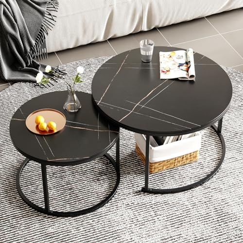 Striped Black Round Nesting Coffee Table Set of 2