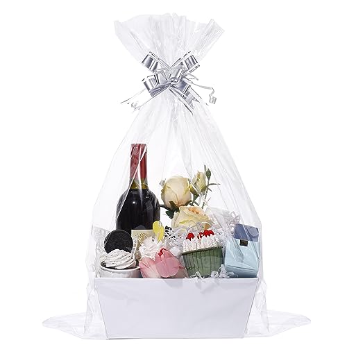 Sturdy Kraft Gift Basket Kit with Pull Bows and Clear Gift Bags