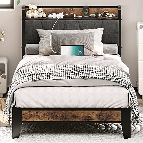 Sturdy Storage Bed Frame with Charging Station