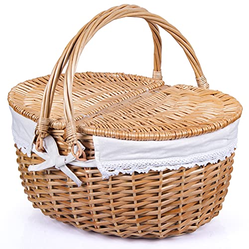 Sturdy Wicker Picnic Basket with Lid and Handle