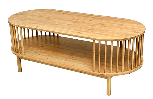 Stylish 2-Tier Bamboo Coffee Table with Storage Shelf