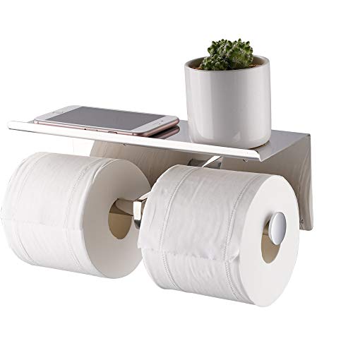Stylish and Convenient Double Toilet Paper Holder with Shelf