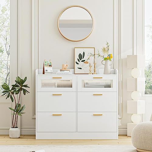 Homsee Tall 5 Drawer Dresser Storage Chest, Modern Dresser Chest of Drawers  Nursery Dresser with Stylish Drawer Fronts & Solid Legs for Bedroom
