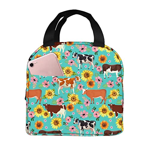 Stylish and Functional Majoug Cow Sunflower Flower Lunch Bag
