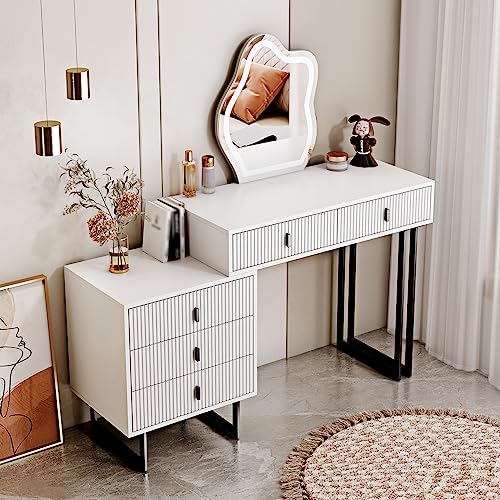 Stylish and Functional Makeup Vanity Table Set with Touch Screen Lighted Mirror