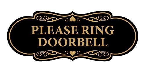 Stylish Designer Please Ring Doorbell Sign (Black/Gold) - Small