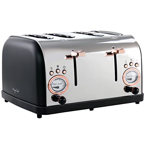 Stylish Megachef 4 Slice Wide Slot Toaster in Black and Rose Gold