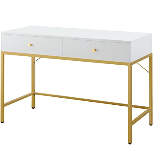 Stylish Vanity Desk with Drawers - White and Gold