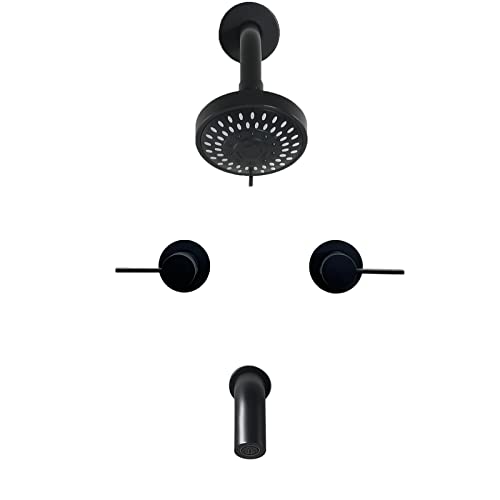 Matte Black Wall-Mount Tub Shower Faucet Set with Bathtub Spout