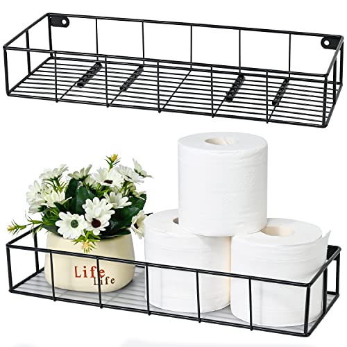 SUFAUY Wire Storage Freezer Basket, Set of 2 Large 16.2”L, Wall Mount Organizer Toilet Paper Basket- Storage for Kitchen Pantry, Bathroom Organization (Black)