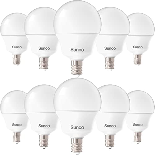 Sunco 10 Pack E12 LED Bulb Candelabra 2700K Soft White, 5W Equivalent 60W, 450 LM, Small Edison Screw Base E12, Non-Dimmable, Frosted, Round Decorative G14 Globe Vanity Light Bulbs– UL