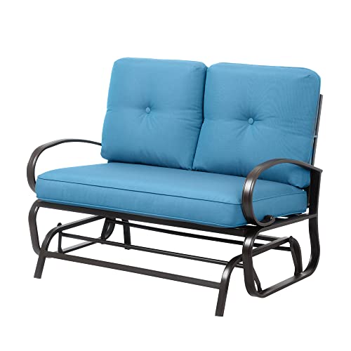 Blue Outdoor Swing Glider Loveseat with Armrest