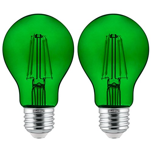 Sunlite 81083 Green LED Filament A19 Dimmable Light Bulb, 2 Count