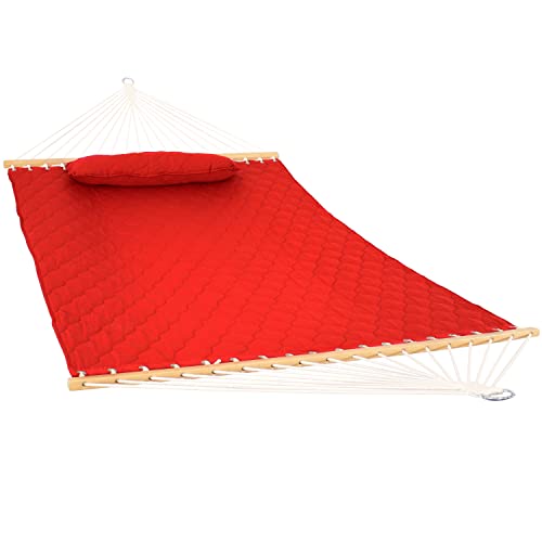 Sunnydaze Quilted Polyester Hammock with Detachable Pillow - Red