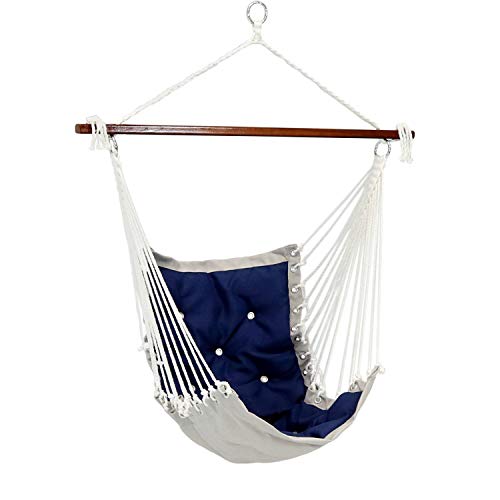 Sunnydaze Navy Blue Victorian Hanging Hammock Chair - 300 lb Capacity