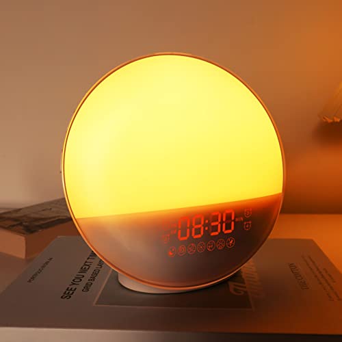 Sunrise Alarm Clock, Wake Up Light With Simulation Sunrise Touch Dynamic  Atmosphere Light 6 Natural Sounds 7 Color Sleep Breathing Light Suitable  For