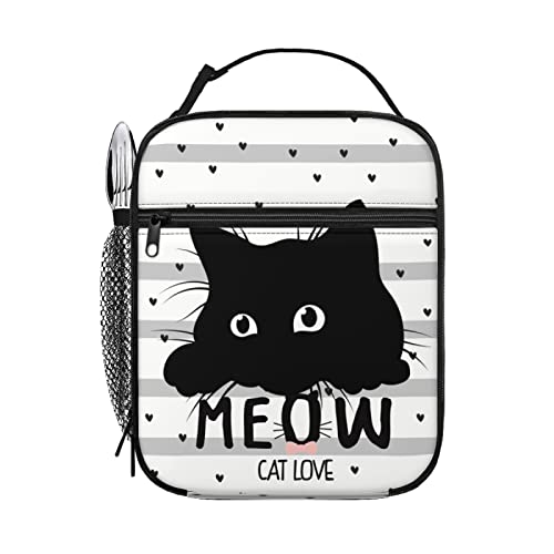 SUNUAN Black Cat Lunch Box Insulated Lunch Bag for Women Men Reusable Cooler Tote Bag With Front Pocket for Work,Picnic,Travel,Camping