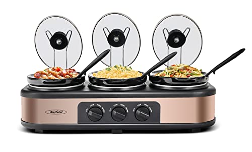  Double Slow Cooker, 2 X 1.25QT Mini Individual Pots with  Adjustable Temp, Dishwasher Safe, Portable Buffet Server and Warmer, Safe  Ceramic Pots & Glass Lid, Stainless Steel: Home & Kitchen