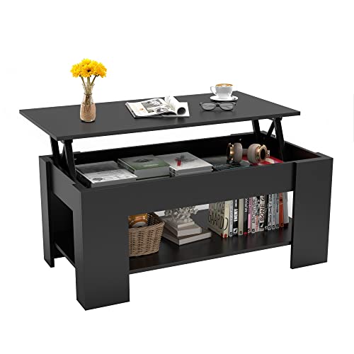 Modern Lift Top Coffee Table with Hidden Compartment, Black