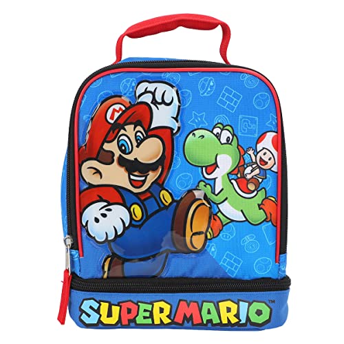 Super Mario Bros Boy's Girl's Soft Insulated School Lunch Box (One size, Blue)