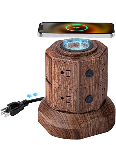 SUPERDANNY Power Strip Tower with Wireless Charger