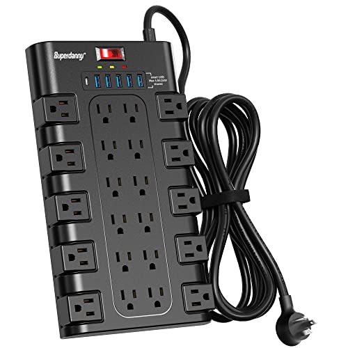 SUPERDANNY Power Strip with 22 AC Outlets and 6 USB Charging Ports