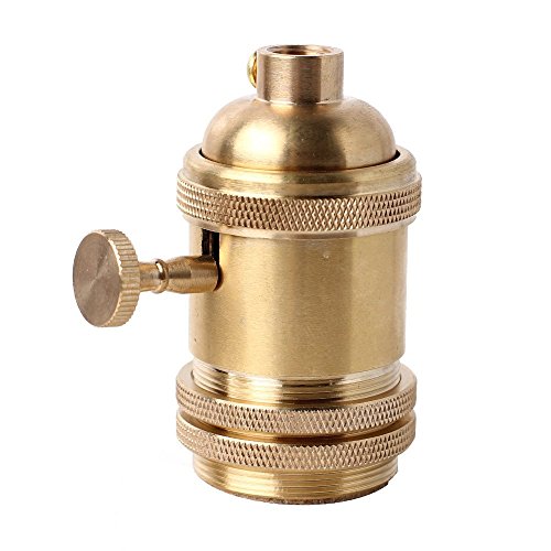 Superdream Brass Screw Thread DIY Light Socket Vintage Copper Edison Retro Pendant Lamp Holder for E26 E27 Light Bulbs, with Golden Key Switch Multi-Function Socket (1 Pack)