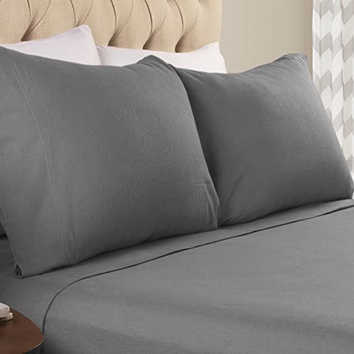 Superior 100% Brushed Cotton Flannel Bedding Pillowcase Set, King, Grey