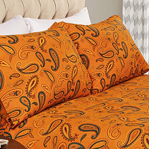 Superior Premium Cotton Flannel Pillowcases, All Season 100% Brushed Cotton Flannel Bedding, Pillowcase Set of 2 - Pumpkin Paisley, Standard Pillowcases